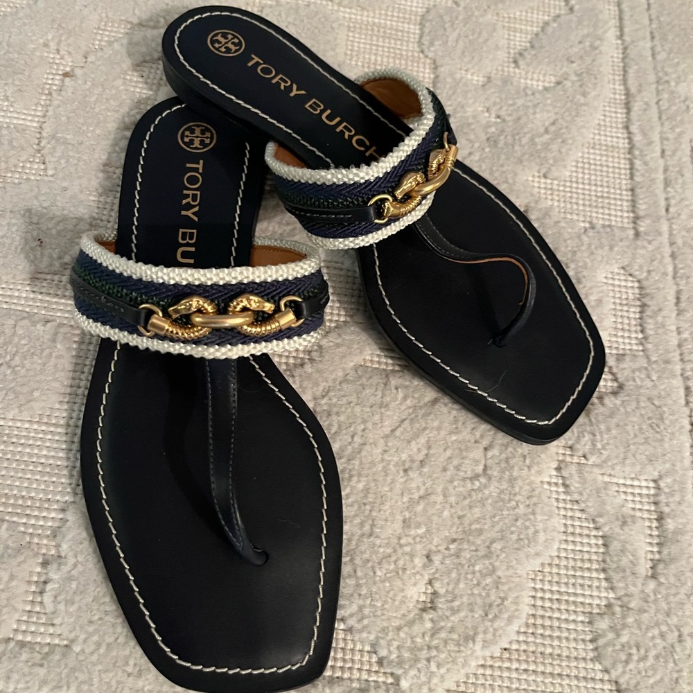 Tory Burch Navy and Gold Women's Sandals